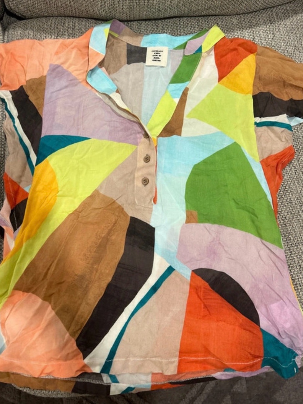 Multicolor Geometric Cotton Blend Women’s Top